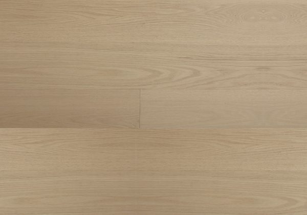 Close-up view of Amara Baton Rouge Premium American Oak flooring by showcasing natural wood grain, brushed matte finish, and micro-bevel detailing