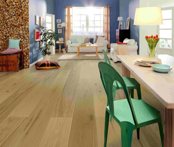 Modern living room featuring Fontaine caramel sundae Premium Oak Flooring