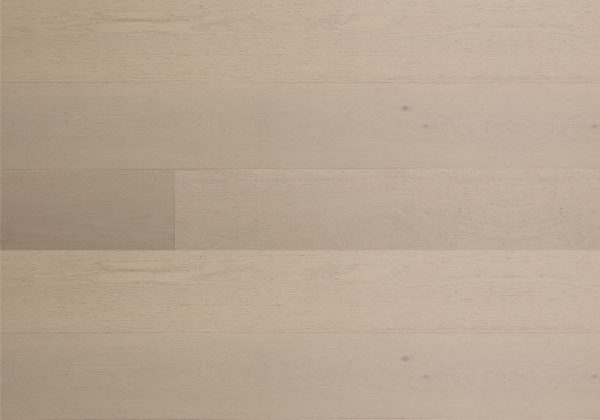 Close-up view of Amara Myrtle Beach Premium American Oak flooring by showcasing natural wood grain, brushed matte finish, and micro-bevel detailing