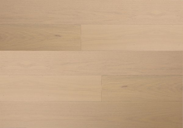 Close-up view of Amara Nantucket Shore Premium American Oak flooring by showcasing natural wood grain, brushed matte finish, and micro-bevel detailing