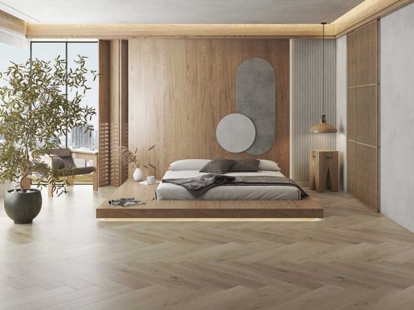 Modern living room featuring Fontaine Natural Oak Premium Oak Flooring